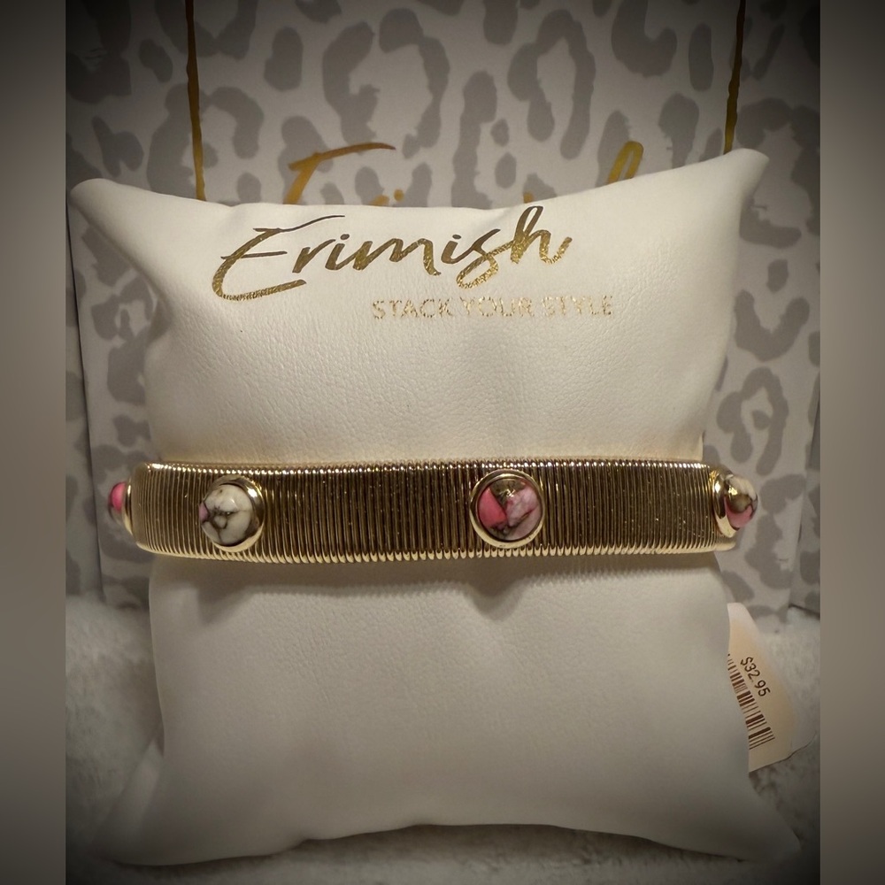 New ERIMISH Bracelet - Pink & White Stone on Gold Spiral